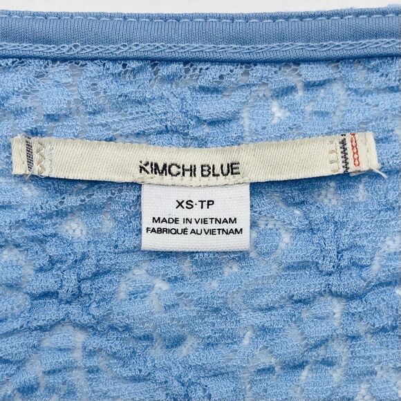 Urban Outfitters Size XS Kimchi Blue Blouse Quinn Lace Pullover Tie Front Blue - Picture 3 of 11